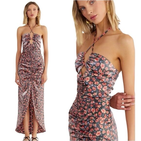 NWT Rumer Soraya Shimmer Floral Halter Maxi Dress - Picture 1 of 9
